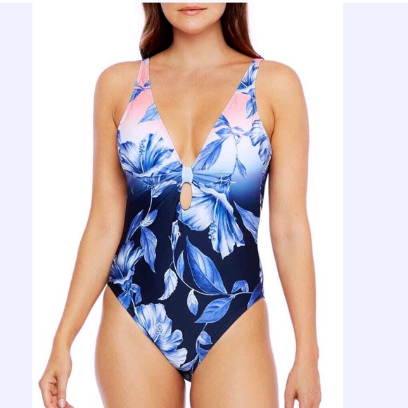 La Blanca Other - La Blanca One Piece Swimsuit Women 22W Blue Pink Floral NEW Keyhole Convertible